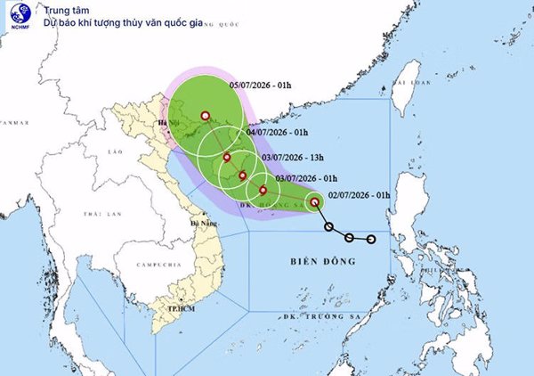 Áp thấp nhiệt đới giật cấp 9 cách vùng biển Hoàng Sa khoảng 400 km