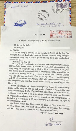 TP. Buôn Ma Thuột: Người dân gửi thư cảm ơn lực lượng Công an