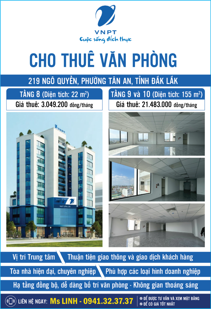 VNPT cho thuê văn phòng tại 219 Ngô Quyền, Đắk Lắk