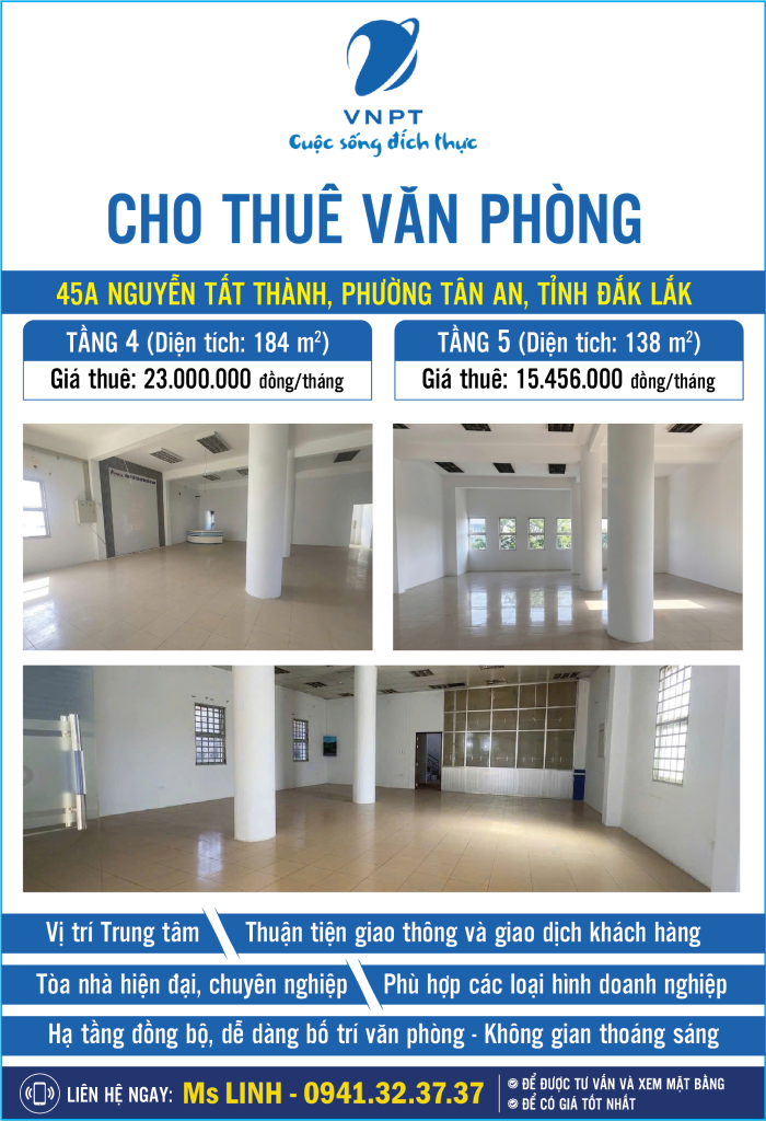 VNPT cho thuê văn phòng tại 45A Nguyễn Tất Thành, Đắk Lắk